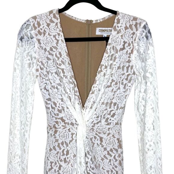 COSMOPOLITAN Dress The Population Adian White Lace Twist Bodycon Dress - Picture 6 of 14